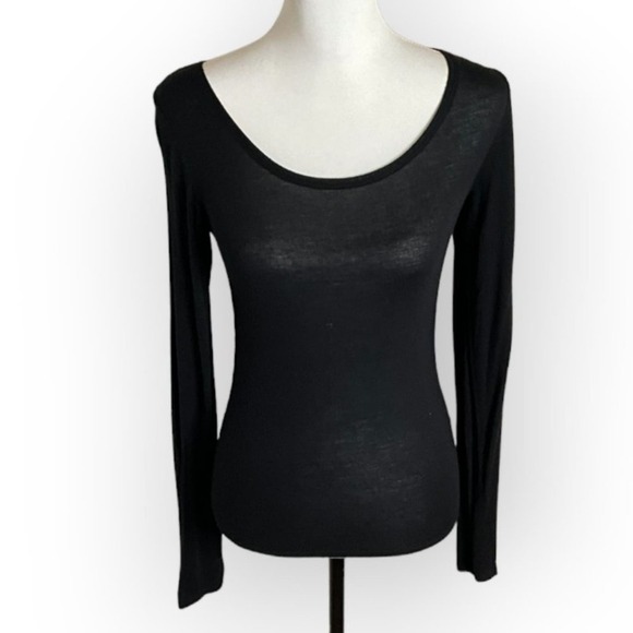 Aeropostale Stretch Woven Pointelle Back Long Sleeve Crewneck Tee Size S - Picture 2 of 6